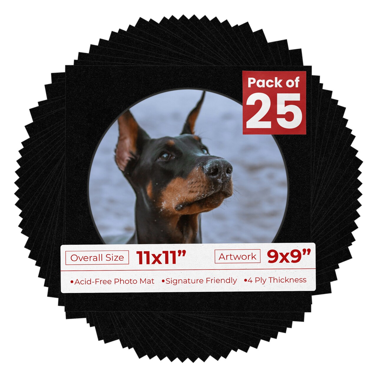 Black with Black Core Mat Board for 11x11 Frames - Circle Opening for 9x9 Photos